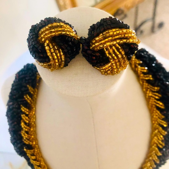 Vintage Demi Parure Garnet Gold Bead Necklace Set - Picture 12 of 14